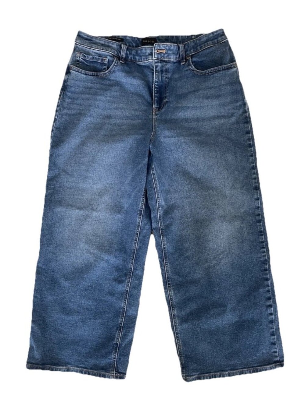 Classic Talbots Denim Jeans Wide Leg Crop Blue Stylish Casual Pants Size 14